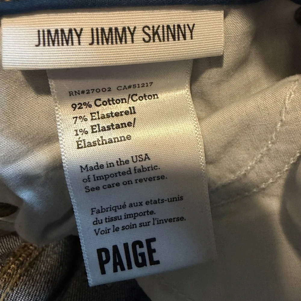 Paige Jimmy Skinny Jeans Dark Indigo Blue‎ Denim Womens Size 27 low Rise